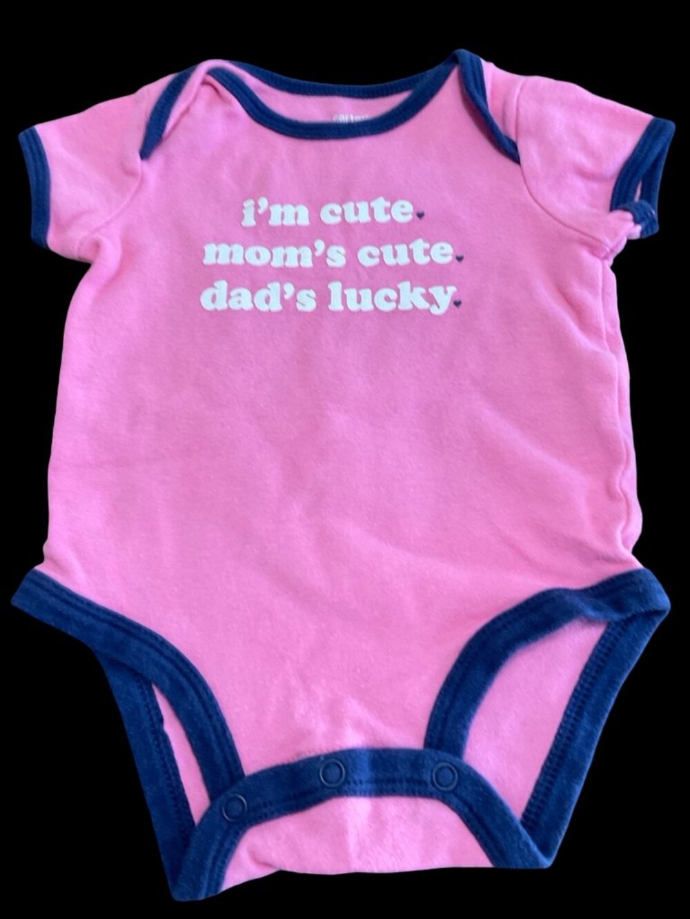 👣 10/$25 - Pink/Navy "I'm Cute.  Mom's Cute.  Dad's Lucky." Onesie